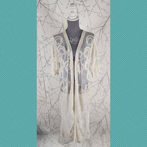 Do Everything in Love Ivory Floral Lace Open Front Long Cardigan
